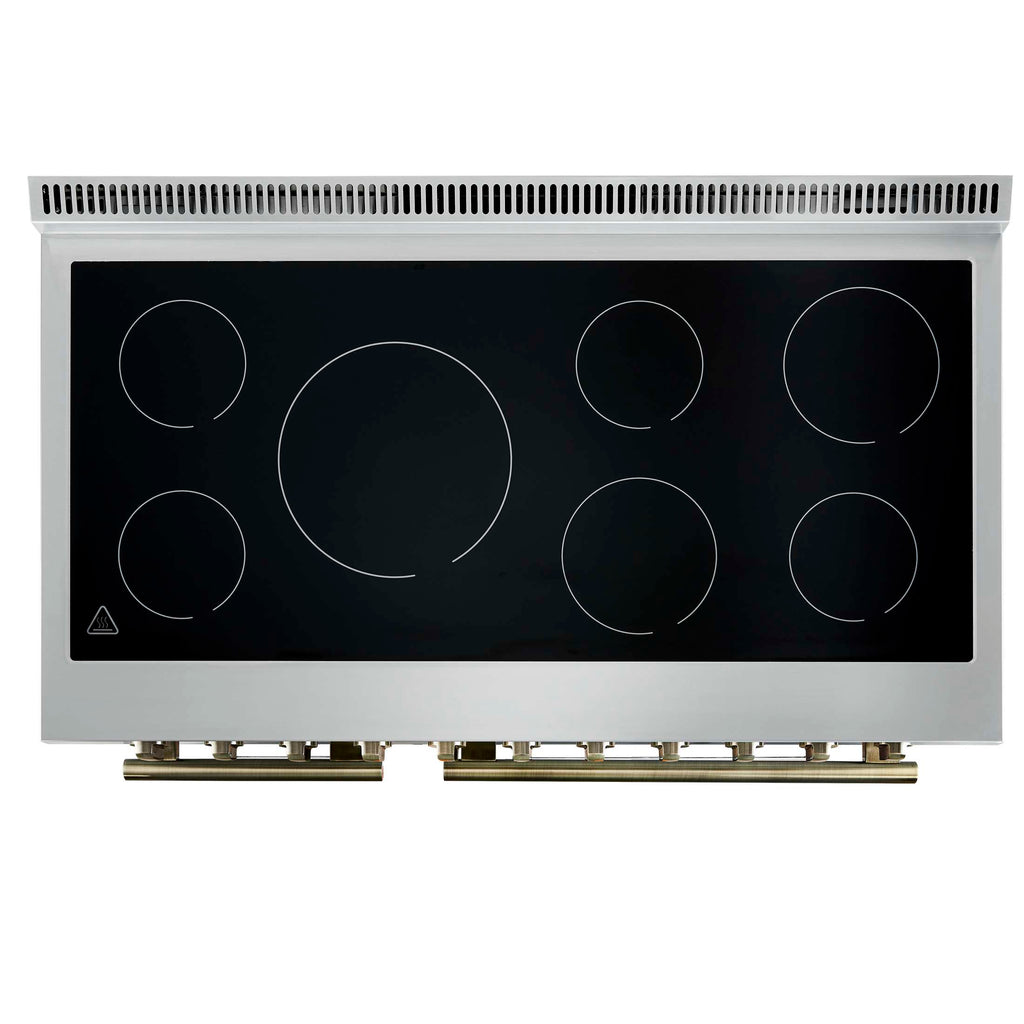Forno Paolo 48 Inch Freestanding Electric Range in White with Antique Brass, 6.7 cu.ft, True Convection Oven, Energy Efficient