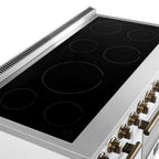 Forno Paolo 48 Inch Freestanding Electric Range in White with Antique Brass, 6.7 cu.ft, True Convection Oven, Energy Efficient
