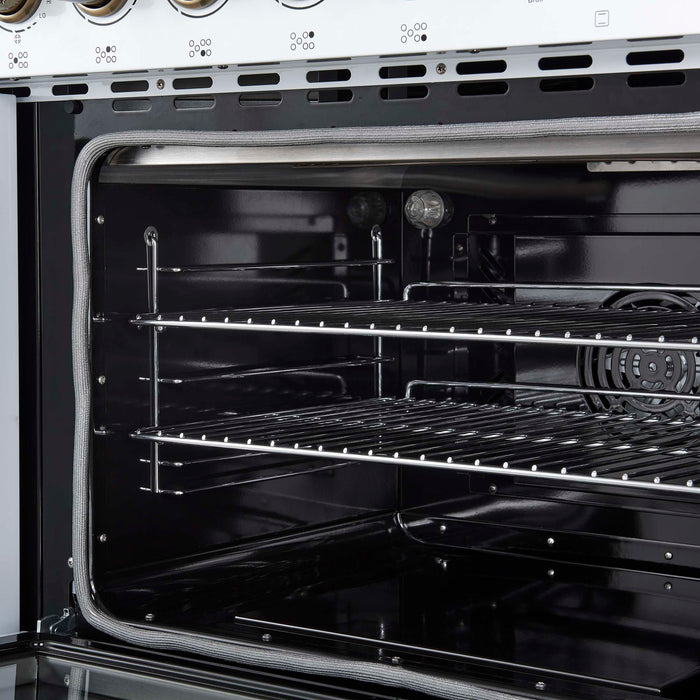 Forno Paolo 48 Inch Freestanding Electric Range in White with Antique Brass, 6.7 cu.ft, True Convection Oven, Energy Efficient