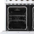 Forno Paolo 48 Inch Freestanding Electric Range in White with Antique Brass, 6.7 cu.ft, True Convection Oven, Energy Efficient