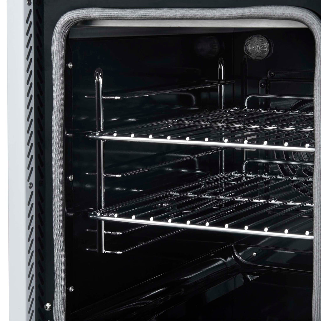 Forno Paolo 48 Inch Freestanding Electric Range in White with Antique Brass, 6.7 cu.ft, True Convection Oven, Energy Efficient