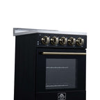 Forno Pallerano 20 Inch Freestanding Electric Range in Black with Antique Brass, Compact Design