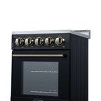 Forno Pallerano 20 Inch Freestanding Electric Range in Black with Antique Brass, Compact Design