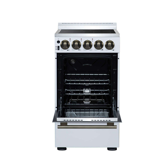 Forno Pallerano 20 Inch Freestanding Electric Range in White with Antique Brass, Compact Design