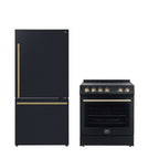 FORNO Premium 2-Piece Kitchen Bundle - Leonardo Espresso 30" Black Range, 31" Black Bottom Freezer Refrigerator - FBDL-003-02US