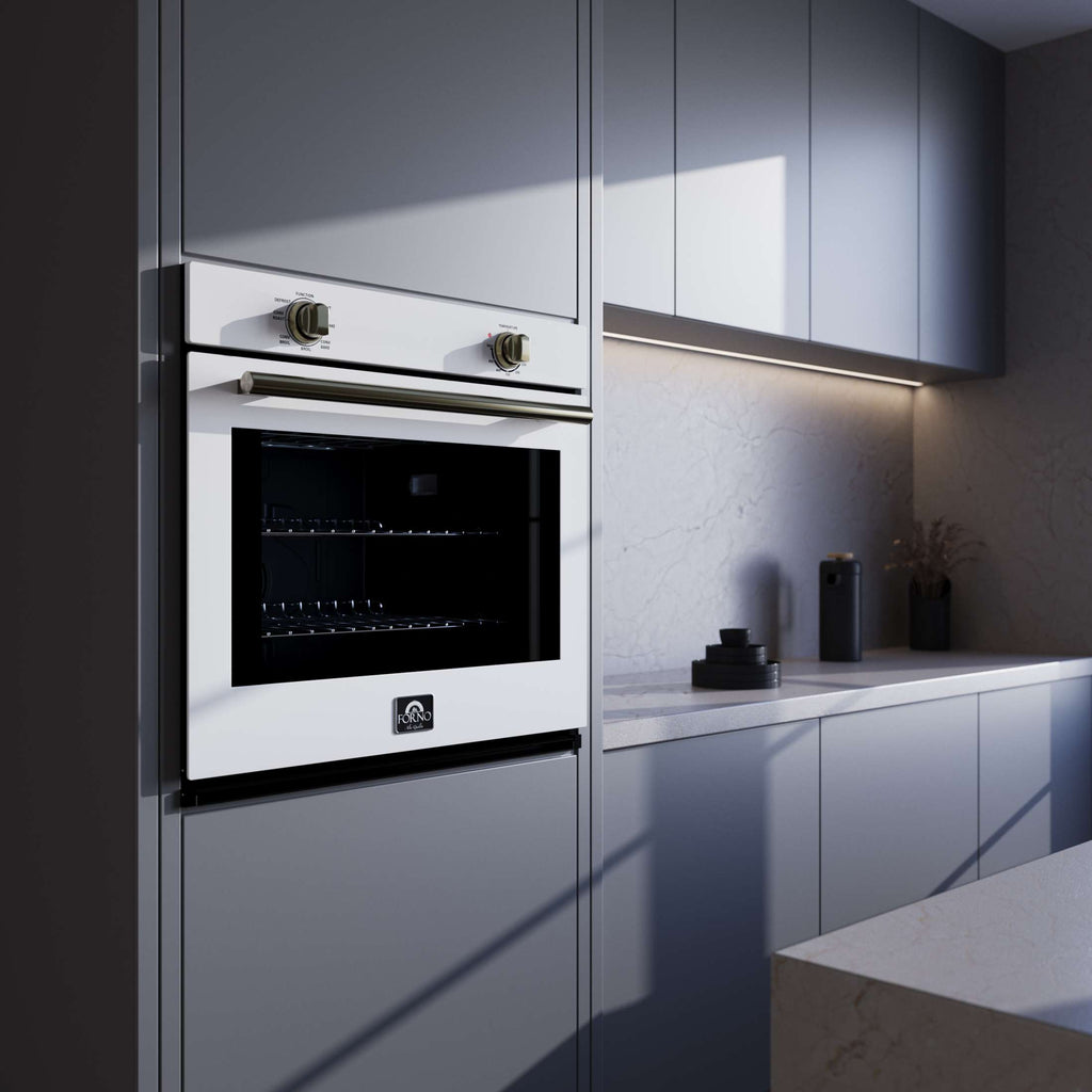Forno Vomero 30-Inch Wall Oven, White, 5 cu.ft Capacity, 3550 Watts Convection, Mechanical Controls, Manuel Steam Clean