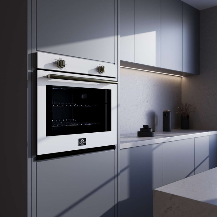 Forno Vomero 30-Inch Wall Oven, White, 5 cu.ft Capacity, 3550 Watts Convection, Mechanical Controls, Manuel Steam Clean