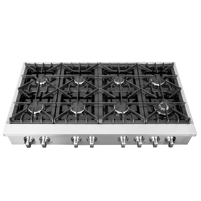 Forno Cossato Alta Qualita 48-Inch Pro-Style Gas Rangetop, Stainless Steel, 6 Sealed Burners, 83,000 BTU Total Output, Continuous Cast Iron Grates