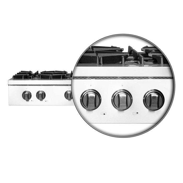 Forno Cossato Alta Qualita 48-Inch Pro-Style Gas Rangetop, Stainless Steel, 6 Sealed Burners, 83,000 BTU Total Output, Continuous Cast Iron Grates