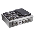 Forno Spezia Alta Qualita 30-Inch Pro-Style Gas Rangetop, Stainless Steel, 5 Sealed Burners, Continuous Cast Iron Grates, High Heat Output