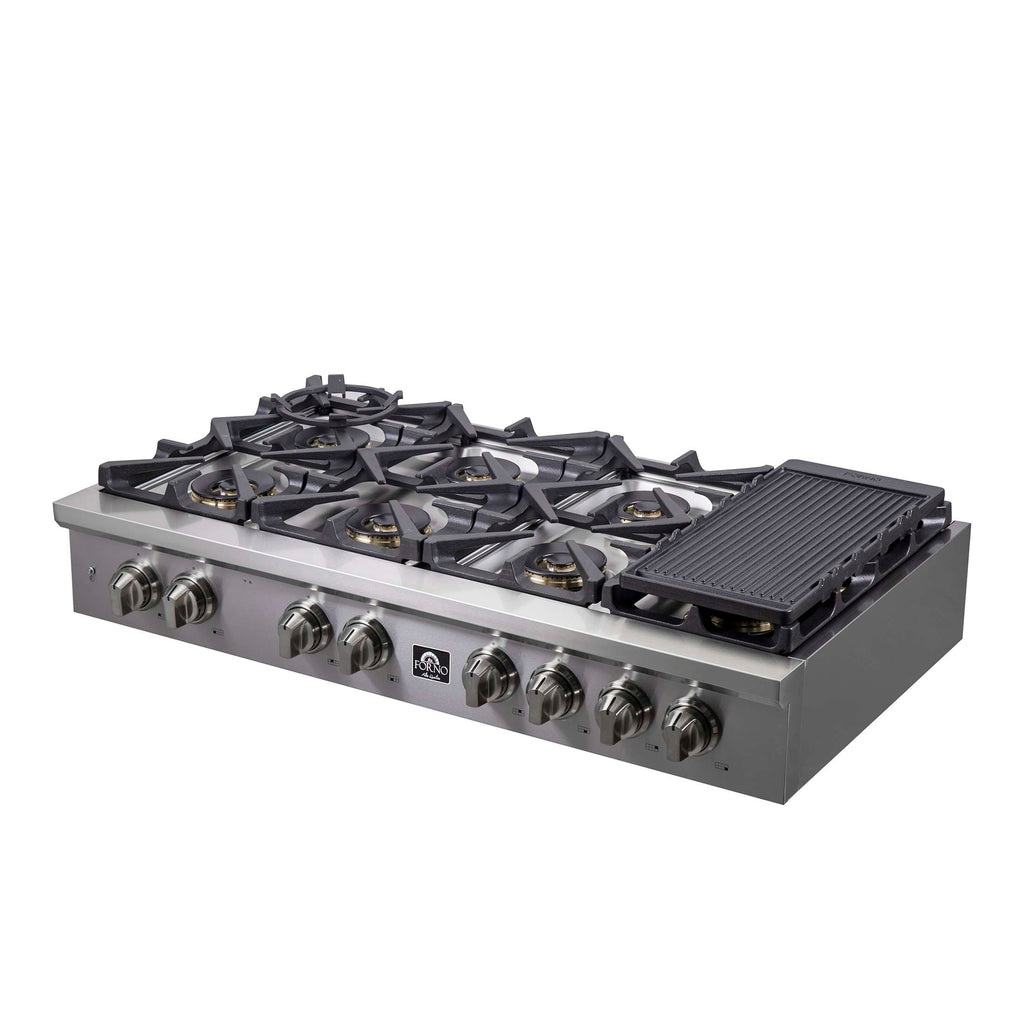 Forno Spezia Alta Qualita 48-Inch Pro-Style Gas Rangetop, Stainless Steel, 8 Sealed Burners, Continuous Cast Iron Grates, High Heat Output