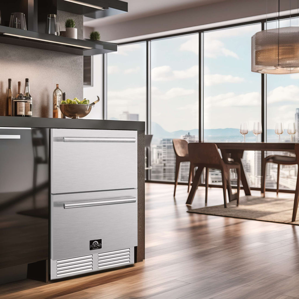 Forno Cosenza 24" Built-In Drawer Freezer with Ice Maker, 4.69 cu.ft.