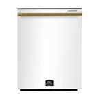 FORNO Premium 4-Piece Kitchen Bundle - Leonardo Espresso 30" White Range, 30" White Range Hood, 31" White Bottom Freezer Refrigerator, 24" White Built-In Dishwasher - FBDL-006-03US
