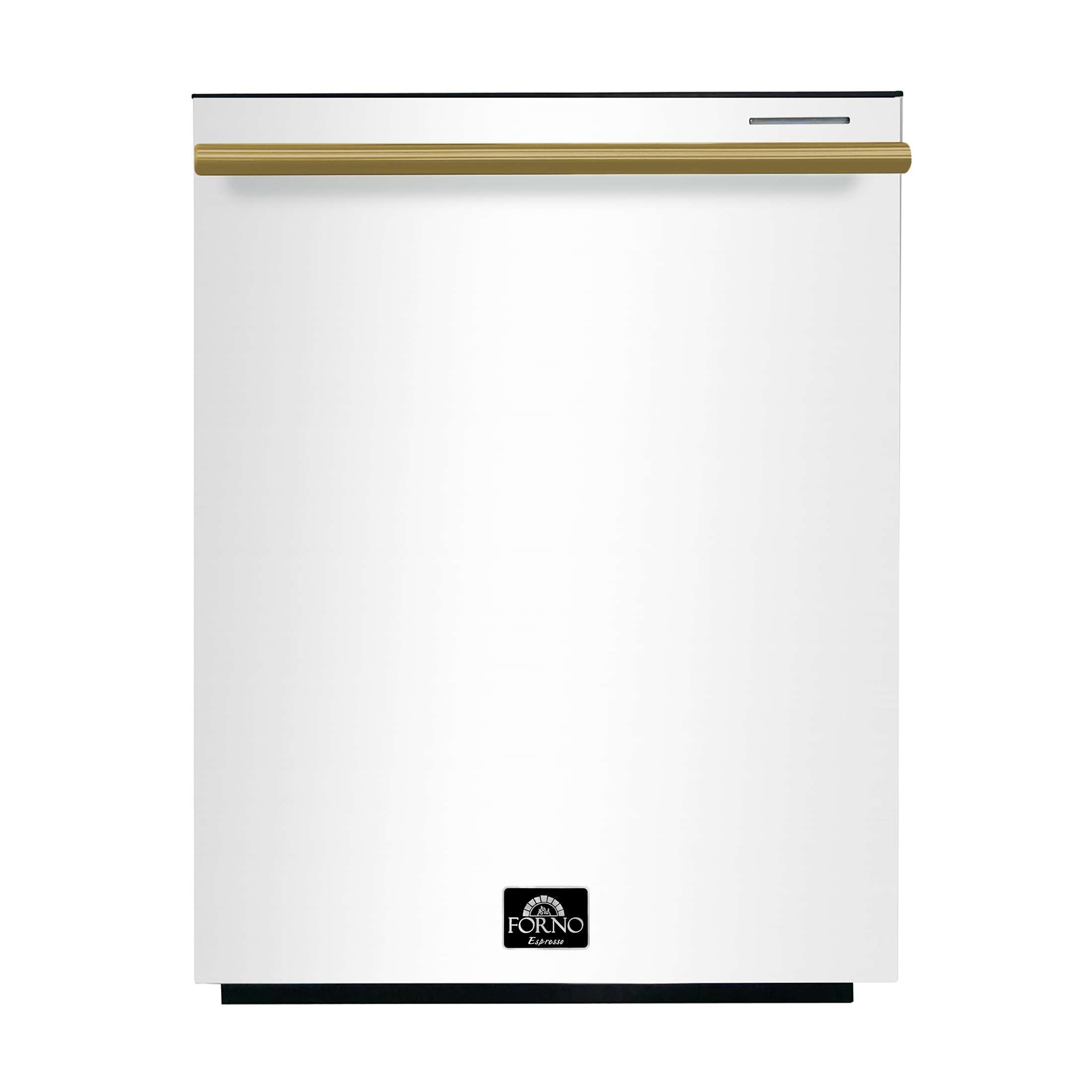 FORNO Premium 4-Piece Kitchen Bundle - Leonardo Espresso 30" White Range, 30" White Range Hood, 31" White Bottom Freezer Refrigerator, 24" White Built-In Dishwasher - FBDL-006-03US