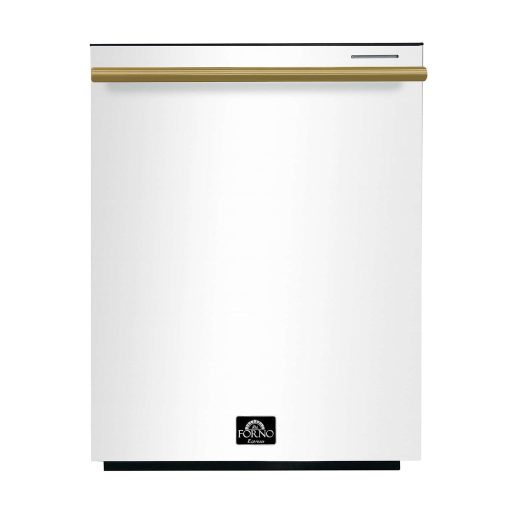 FORNO Premium 3-Piece Kitchen Bundle - Leonardo Espresso 30" White Range, 31" White Bottom Freezer Refrigerator, 24" White Built-In Dishwasher - FBDL-007-03US