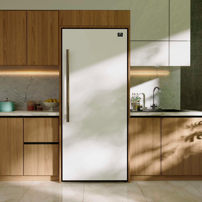 Forno Maderno 28-Inch Convertible Freezer/Refrigerator in White with Antique Brass Handle, 13.6 cu.ft. Right Swing