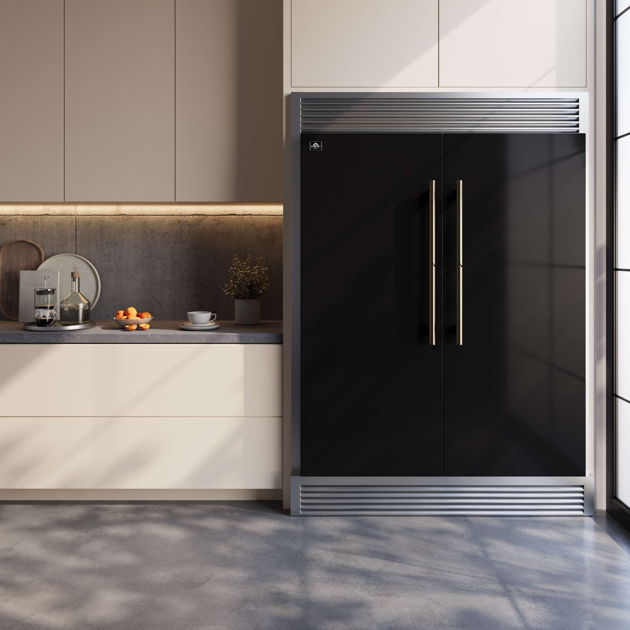 Forno Maderno 2-28-Inch Wide Convertible Refrigerator/Freezer in Black, Decorative Trim Grill, 27.2 cu.ft, 84-Inch High, ENERGY STAR Certified