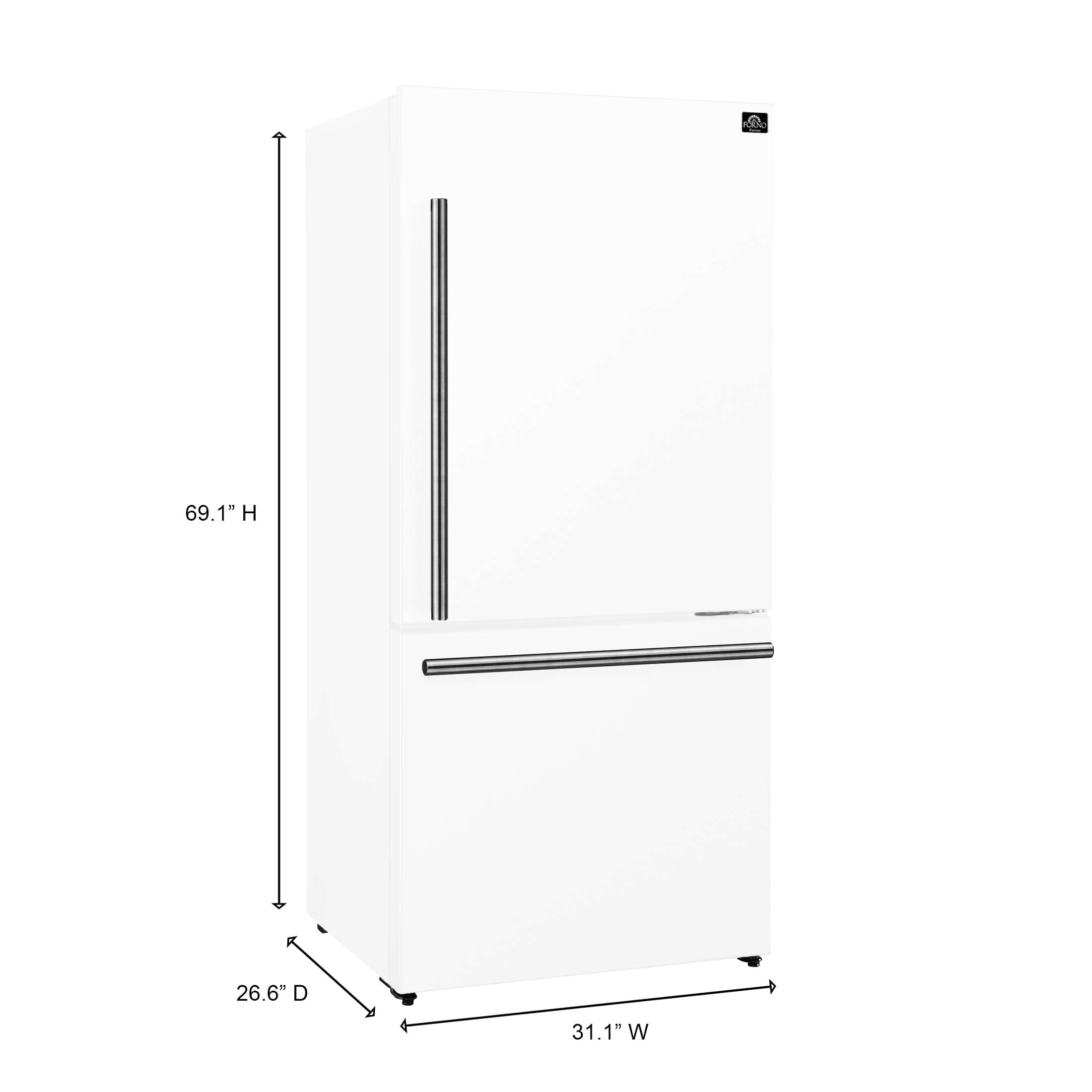 Forno Milano Espresso 31-Inch Bottom Freezer Refrigerator, White, 17.2 cu.ft Capacity, Energy Efficient