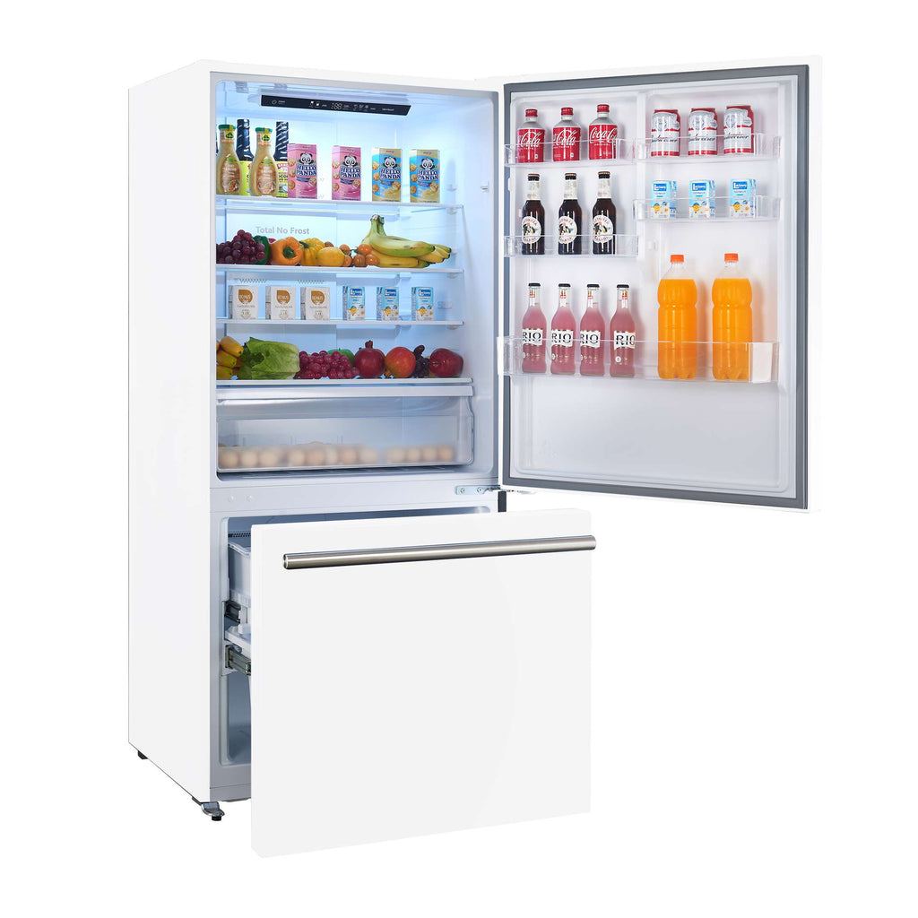 FORNO Premium 3-Piece Kitchen Bundle - Leonardo Espresso 30" White Range, 31" White Bottom Freezer Refrigerator, 24" White Built-In Dishwasher - FBDL-007-03US