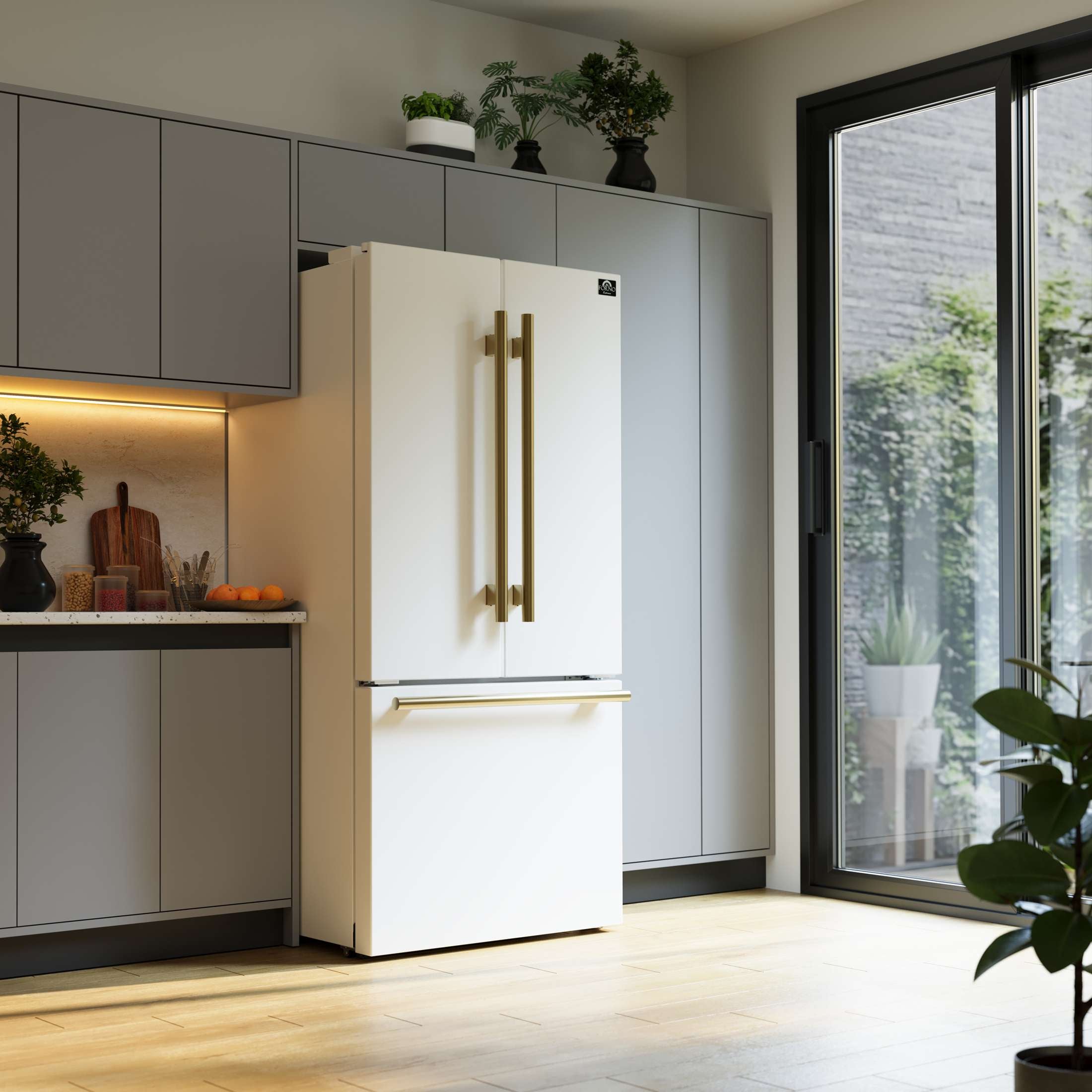 Forno Gallipoli Espresso 30-Inch White French Door Refrigerator, Bottom Freezer, 17.5 Cu. Ft., No Frost, Ice Maker