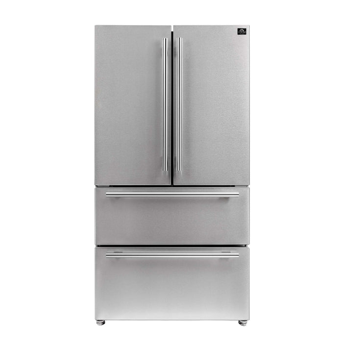 FORNO Premium 3-Piece Kitchen Bundle - Galiano 36" Dual Fuel Range, 36" French Door Refrigerator, 24" Built-In Dishwasher - FBDL-004-02CAUS
