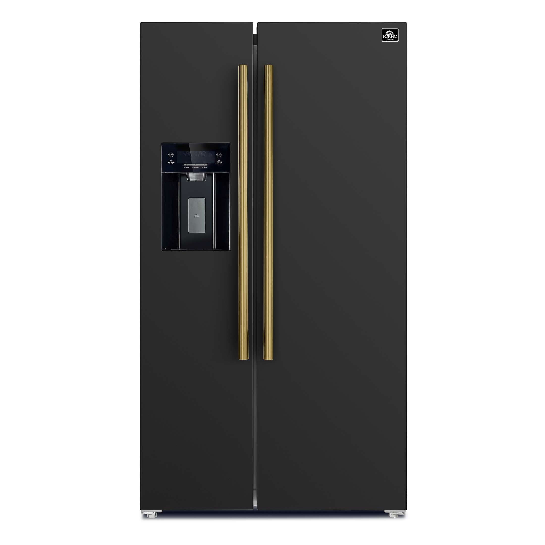 Forno Salerno Espresso 36-Inch Black Side-by-Side Refrigerator, 20 Cu. Ft., Frost-Free, Ice & Water Dispenser, ENERGY STAR Certified