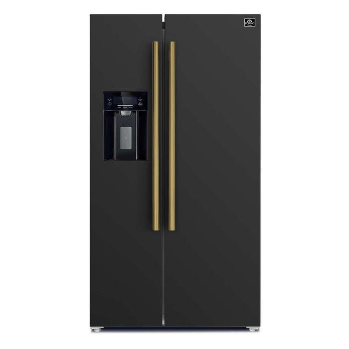 Forno Salerno Espresso 36-Inch Black Side-by-Side Refrigerator, 20 Cu. Ft., Frost-Free, Ice & Water Dispenser, ENERGY STAR Certified