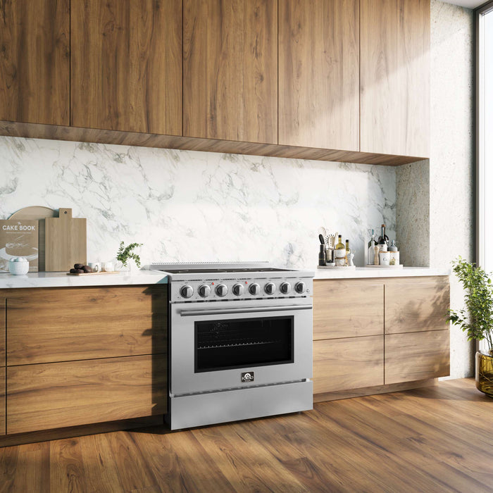 Forno Paolo 36 Inch Freestanding Electric Range, Stainless Steel, 5.44 cu.ft, True Convection Oven, Energy Efficient