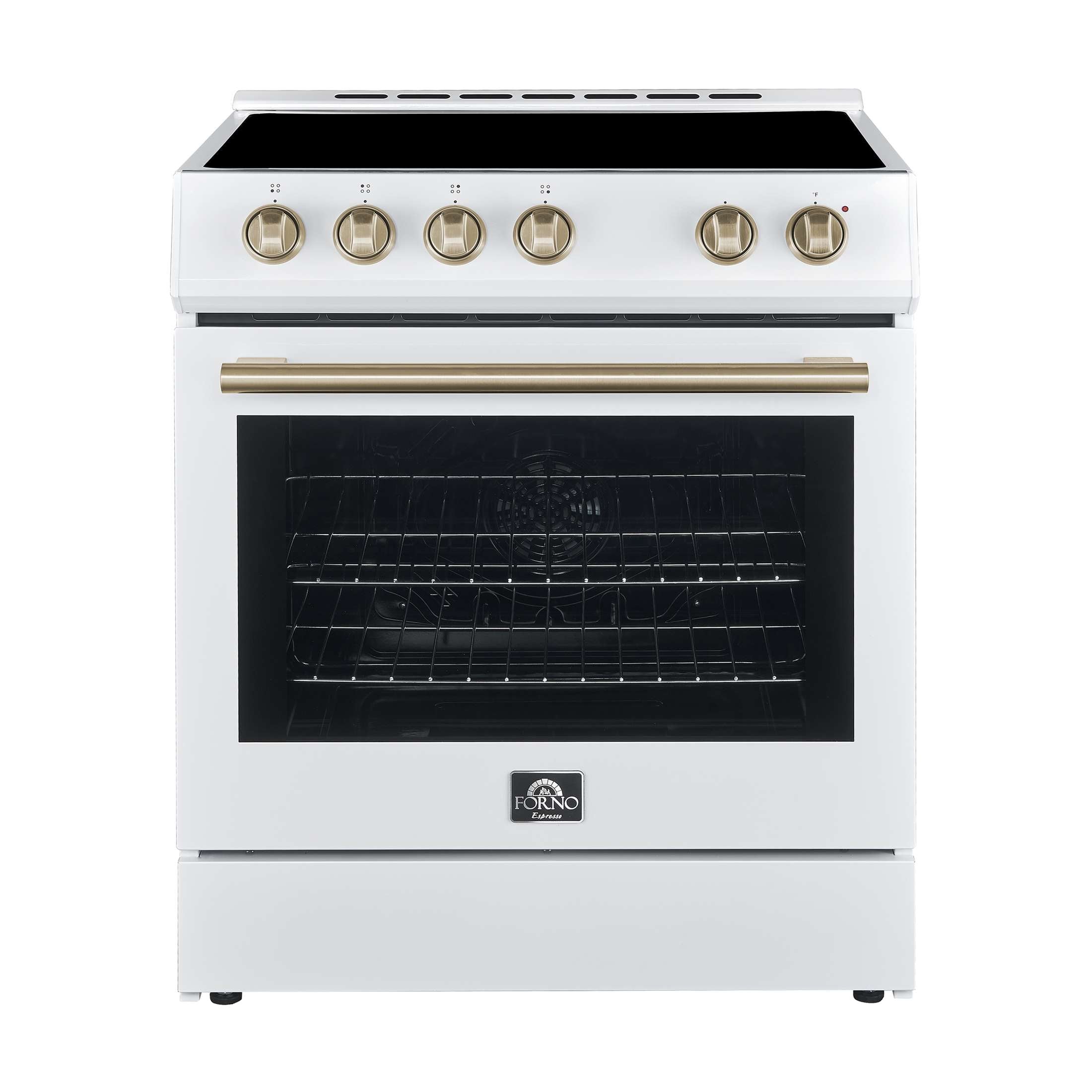 FORNO Premium 3-Piece Kitchen Bundle - Leonardo Espresso 30" White Range, 31" White Bottom Freezer Refrigerator, 24" White Built-In Dishwasher - FBDL-007-03US
