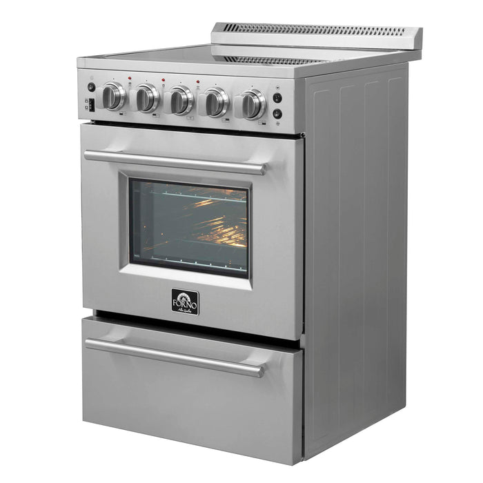 FORNO Loiano 24-Inch Freestanding Electric Range Stainless Steel, 4 Elements 6,000W, 2.3 cu.ft. with Storage Drawer