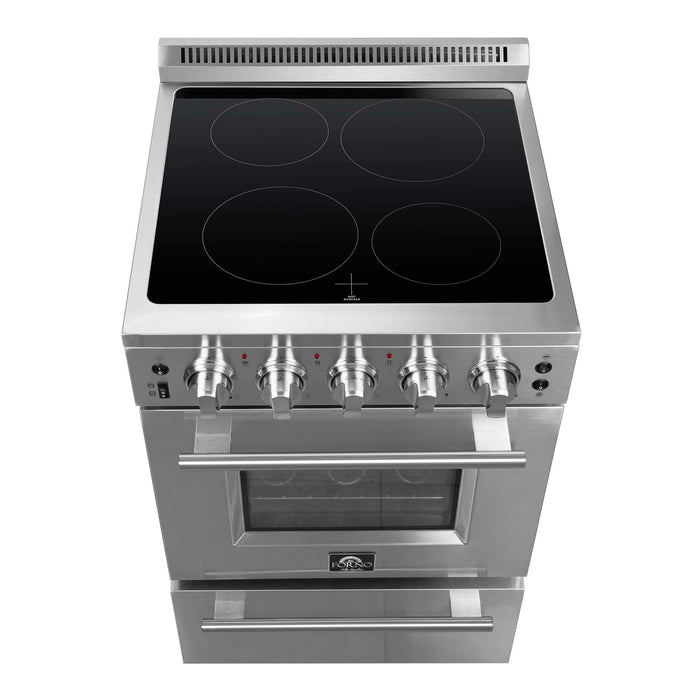 FORNO Loiano 24-Inch Freestanding Electric Range Stainless Steel, 4 Elements 6,000W, 2.3 cu.ft. with Storage Drawer