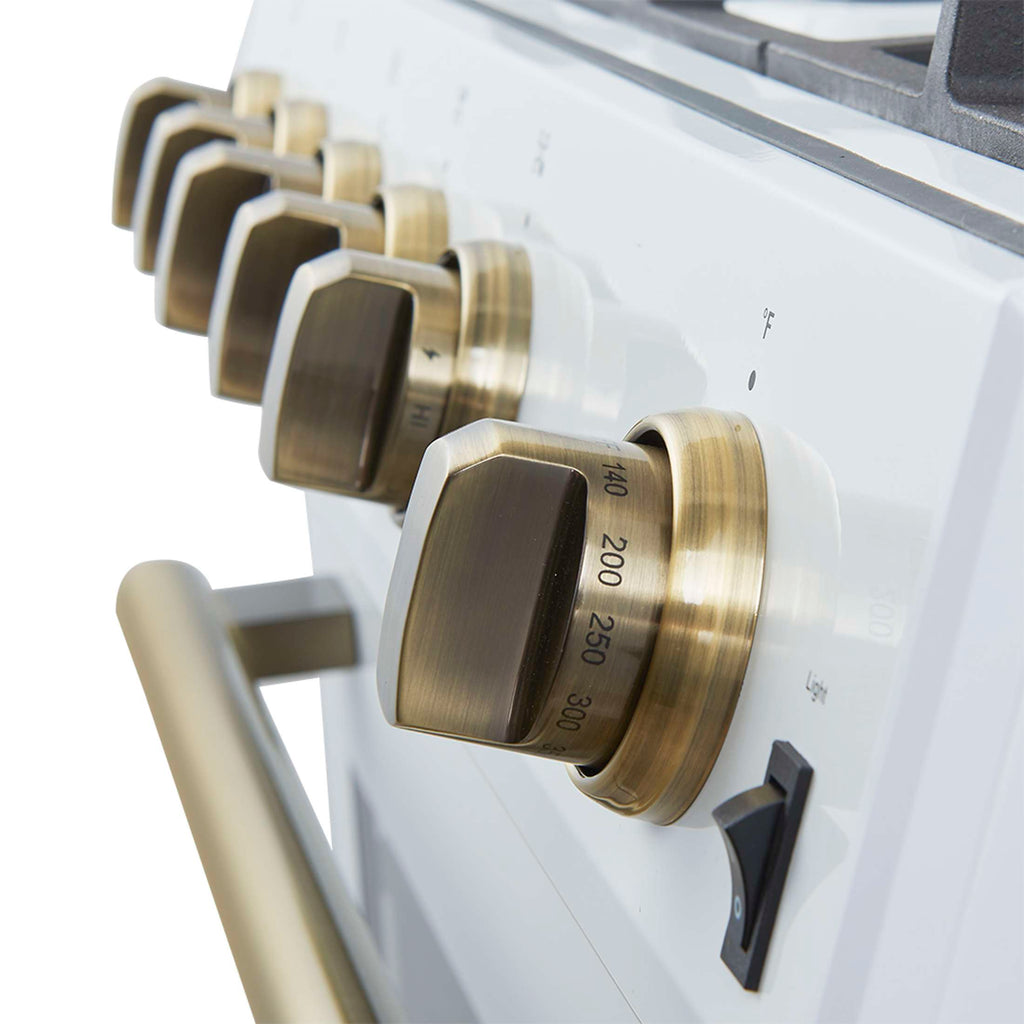Forno Leonardo Espresso 30-Inch White Gas Range, 5 Burners, 39,500 BTU, 5 cu.ft Convection Oven
