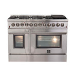 FORNO Premium 3-Piece Kitchen Bundle - FORNO Galiano 48" Freestanding Dual Fuel Range, FORNO Rizzuto 60" W. Dual Combo Convertible Refrigerator, FORNO 48" Wall Mount Range Hood - FBDL-017-02US