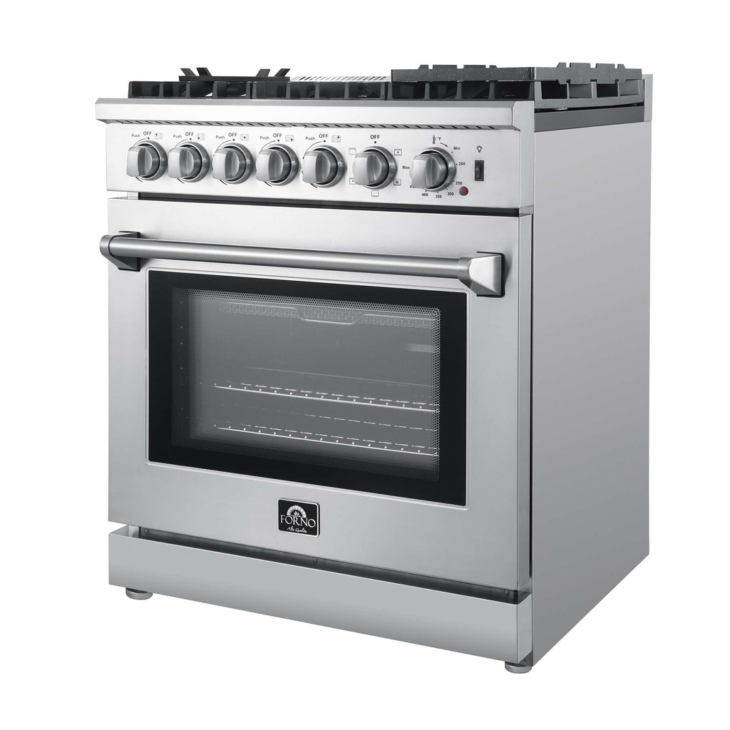 Forno Lazio 30-Inch Freestanding Dual Fuel Range, 5 Burners, True Convection Oven
