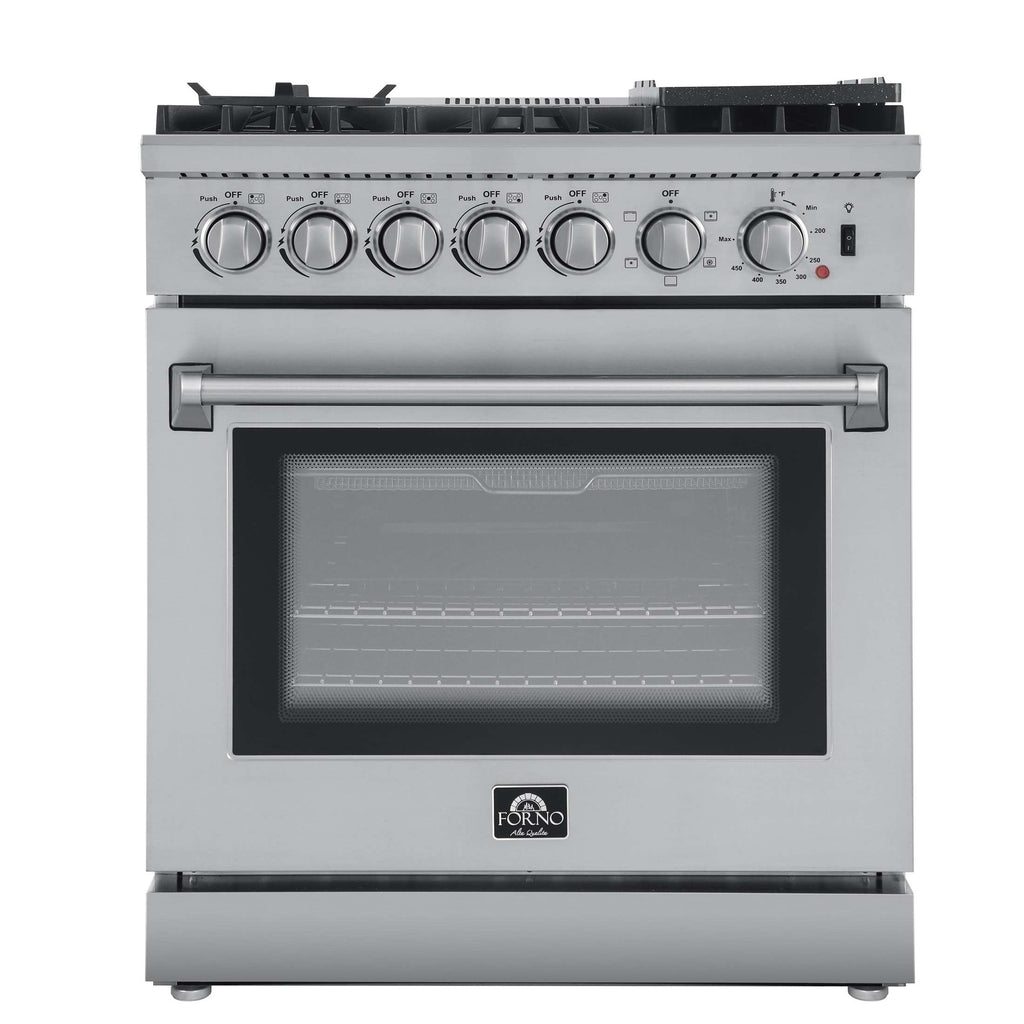Forno Lazio 30-Inch Freestanding Dual Fuel Range, 5 Burners, True Convection Oven