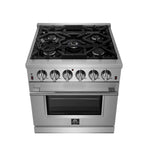 Forno Massimo 30-Inch Freestanding Gas Range, 5 Burners, True Convection Oven