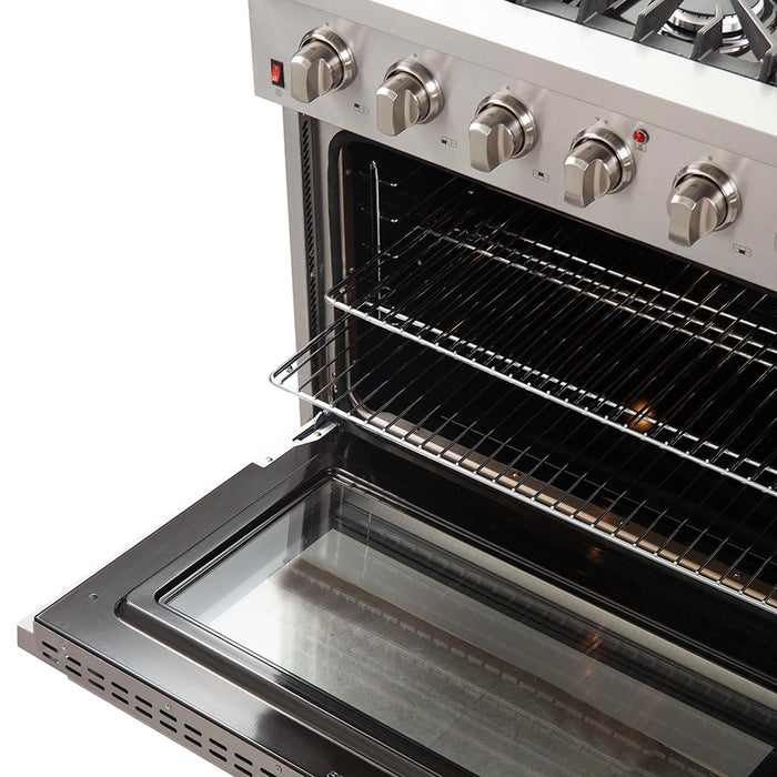 FORNO Premium 3-Piece Kitchen Bundle - Galiano 36" Gas Range, 36" French Door Refrigerator, 24" Built-In Dishwasher - FBDL-004-01CAUS
