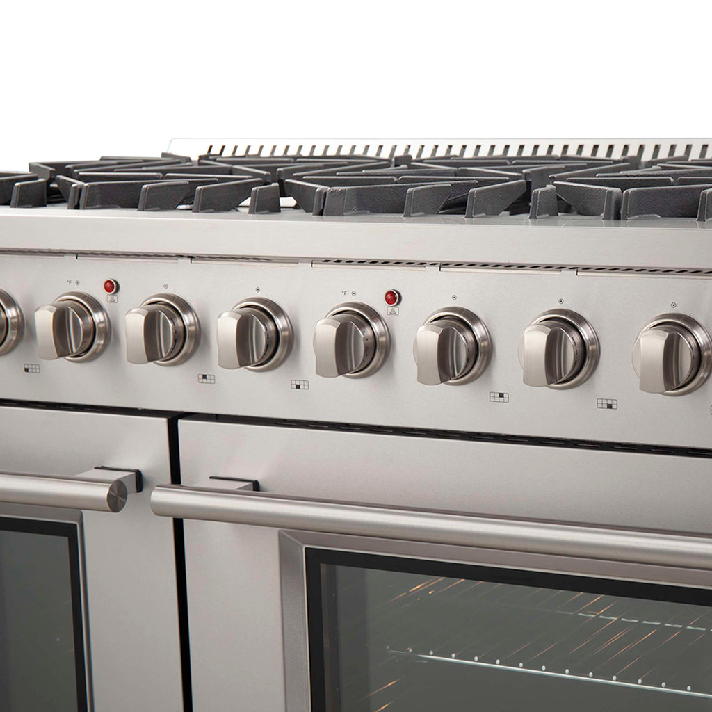 Forno Galiano 48-Inch Freestanding Gas Range, Stainless Steel, 8 Burners, 107,000 BTU, Griddle, Double Ovens, Energy Efficient