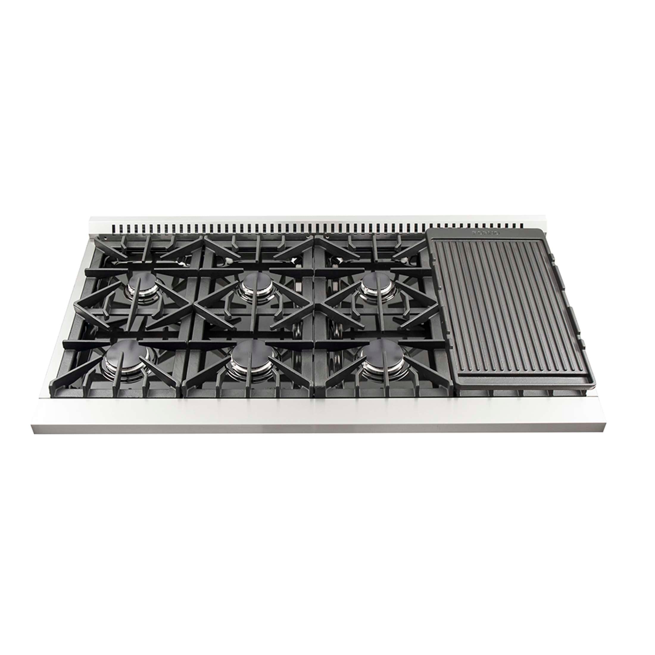Forno Galiano 48-Inch Freestanding Gas Range, Stainless Steel, 8 Burners, 107,000 BTU, Griddle, Double Ovens, Energy Efficient