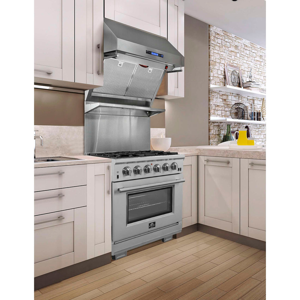 Forno Capriasca 30-Inch Freestanding Gas Range, 4 Burners, True Convection Oven