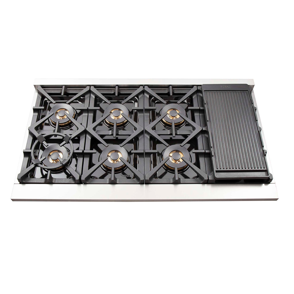 FORNO Premium 3-Piece Kitchen Bundle - FORNO Capriasca 48" Freestanding Gas Range, FORNO Rizzuto 60" W. Dual Combo Convertible Refrigerator, FORNO 48" Wall Mount Range Hood - FBDL-019-05US