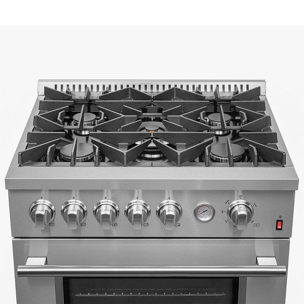 FORNO Premium 2-Piece Kitchen Bundle -Giovanni 30-inch Gas Range Stainless Steel, Forno Gallipoli 30" French Door Refrigerator with Bottom Freezer 17.5 cu. ft Capacity - FBDL-020-01CAUS
