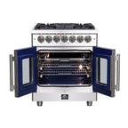 Forno Massimo 30-Inch Freestanding French Door Dual Fuel Range, 4 Burners, True Convection Oven