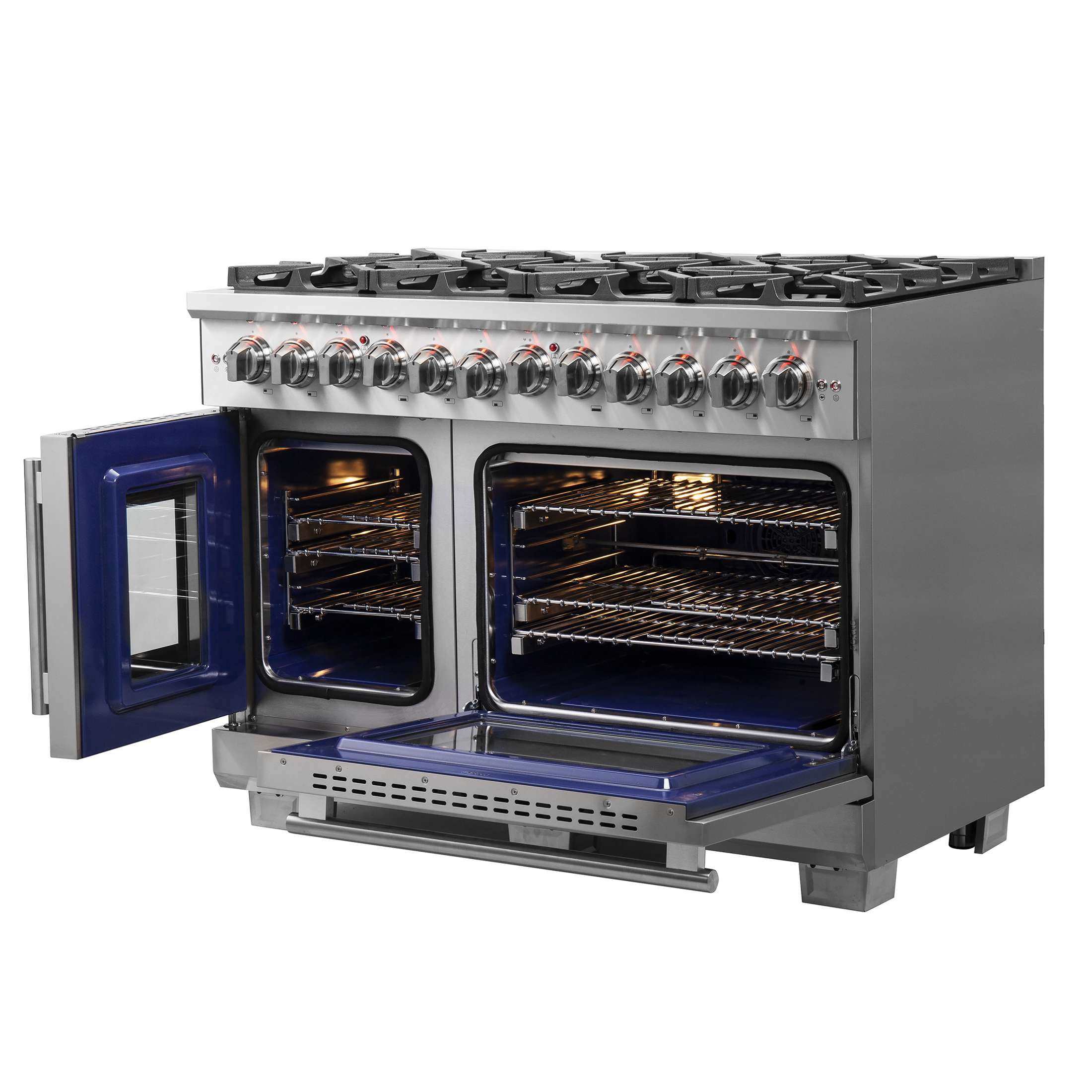 Forno Capriasca 48-Inch Freestanding French Door Dual Fuel Range, 8 Burners, True Convection Oven