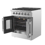 Forno Galiano 30-Inch Freestanding French Door Gas Range, 5 Burners, Convection Oven, Energy Efficient