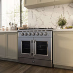 Forno Galiano 36-Inch Freestanding French Door Gas Range, 6 Burners, Convection Oven, Energy Efficient
