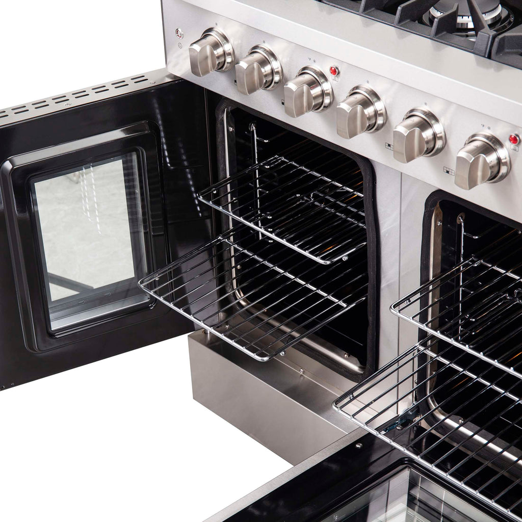 Forno Galiano 48-Inch Freestanding French Door Gas Range, 8 Burners, Griddle, Convection Oven, Energy Efficient
