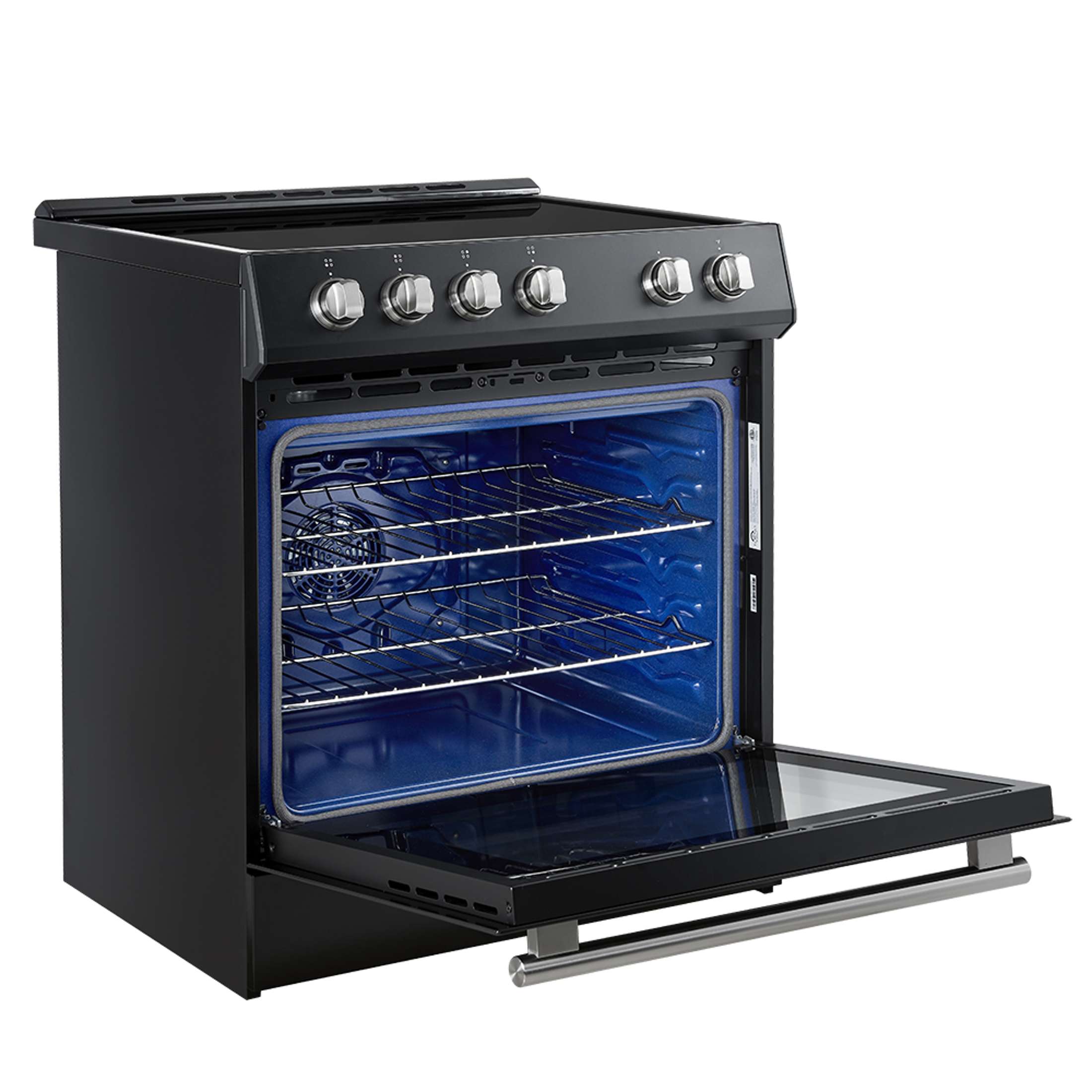 Forno Leonardo Espresso 30-Inch Slide-In Black Induction Range, Convection Oven, 5 Cooking Zones, Touch Control Panel