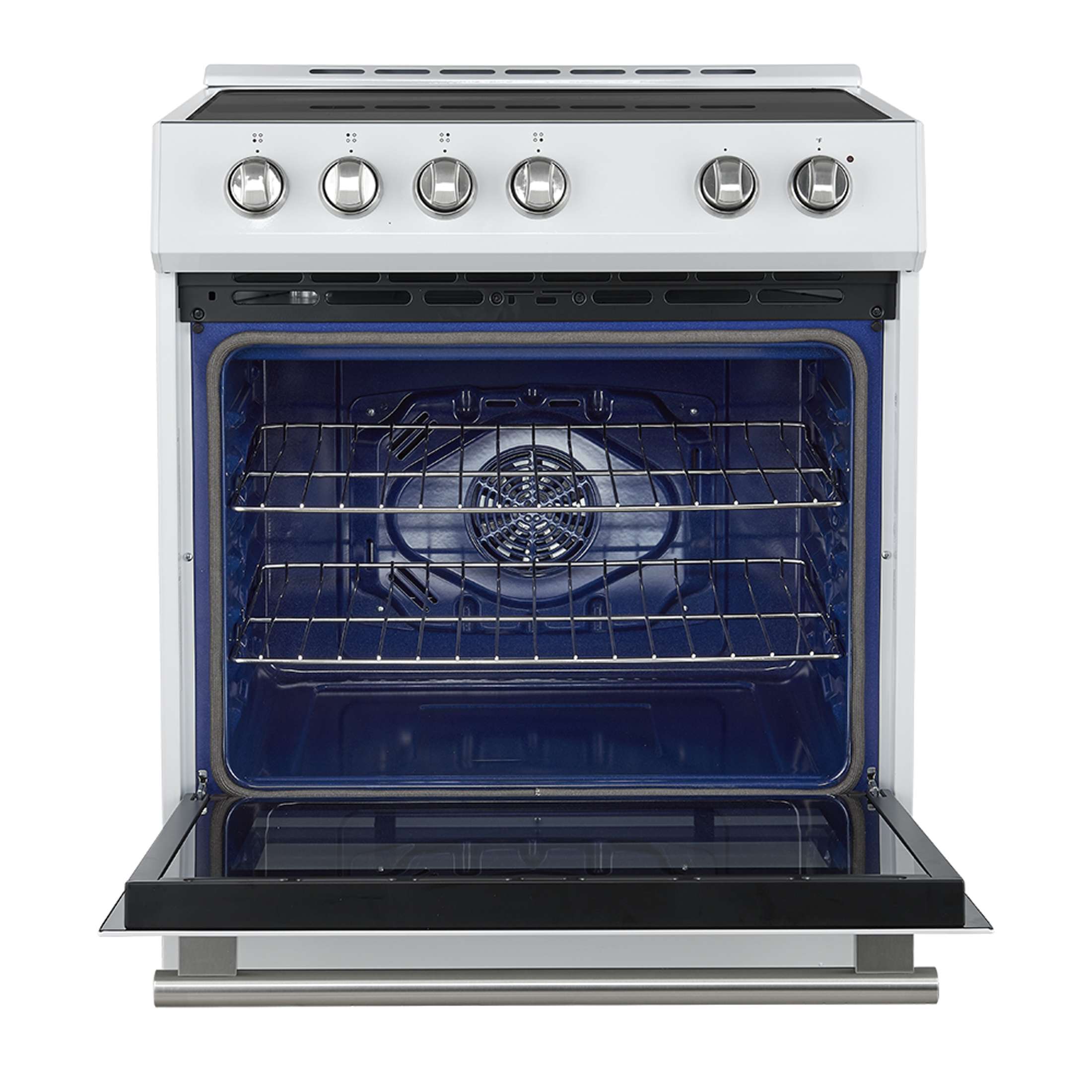 Forno Leonardo Espresso 30-Inch Slide-In White Induction Range, Convection Oven, 5 Cooking Zones, Touch Control Panel