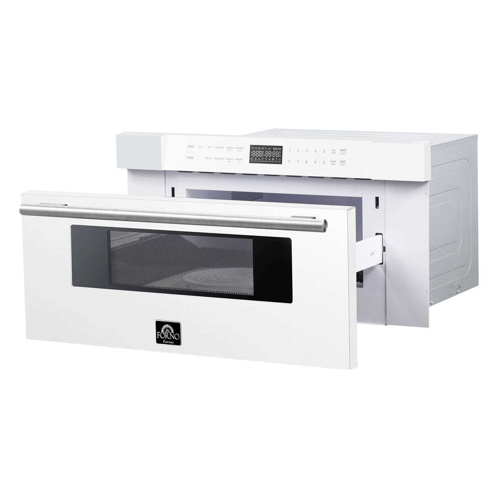 Forno Capoliveri Espresso 30-Inch Microwave Drawer, White, 1.2 cu.ft, 1500 Watts, Built-In, Touch Control LCD Display, Auto-Touch Open/Close, 11 Power Levels, Sensor Cooking